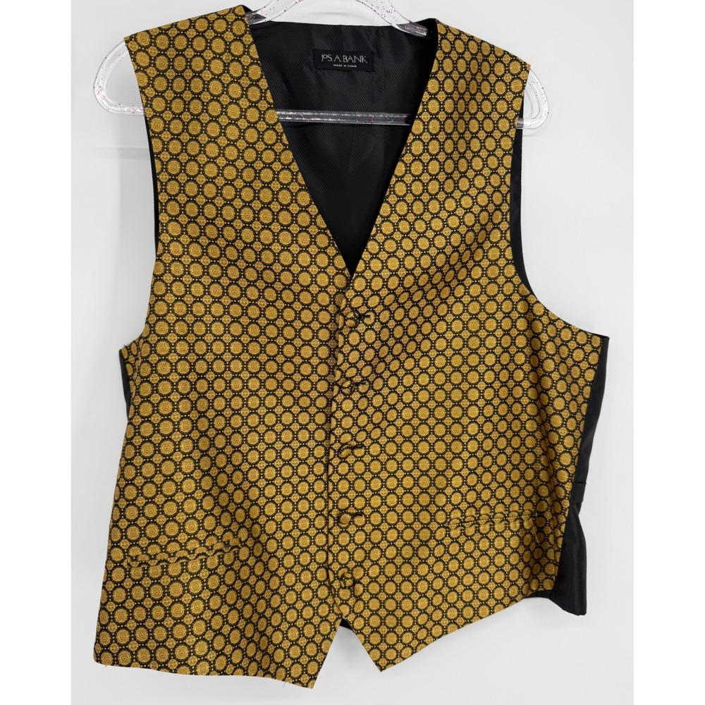 Jos A Bank Mens‎ Gold Black Silk Medallion Formal Suit Vest Waistcoat Sz L